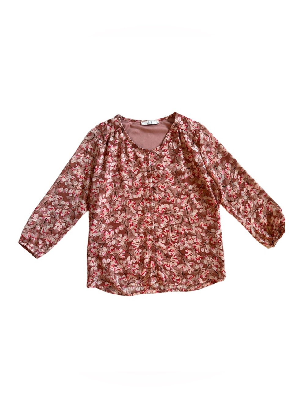 Floral Pink Long-Sleeve Blouse - Lightweight Women's Top